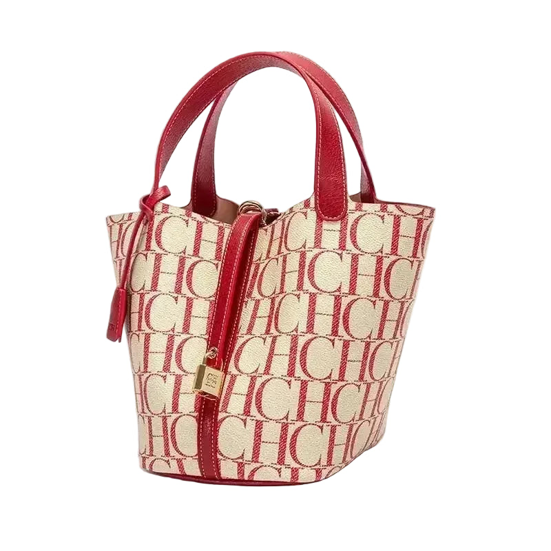 Printed Lock Bucket Handbag