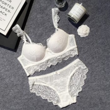 Lace Front Closure Bra With Panties Set