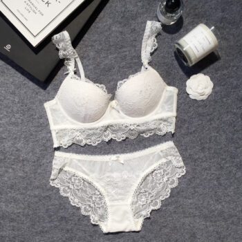 Lace Front Closure Bra With Panties Set